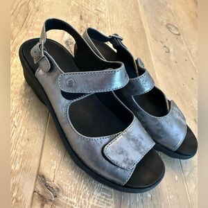 Wolky Silver Black Sandals with Strap and Round Toe size 38